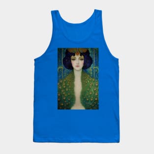 Art Deco style portrait of a Woman in Peacock Fashion Tank Top